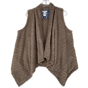 ESLEY Open Front Vest Plush Teddy Fleece Waterfall Collar Light Brown Size S
